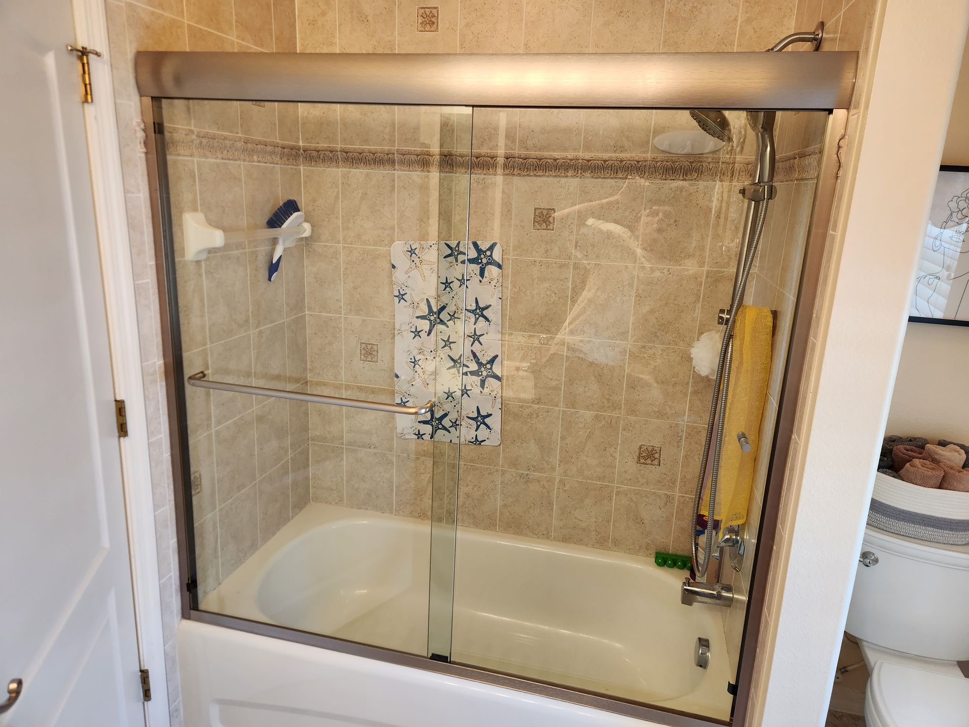 3/8  semi frameless bypass brushed nickel