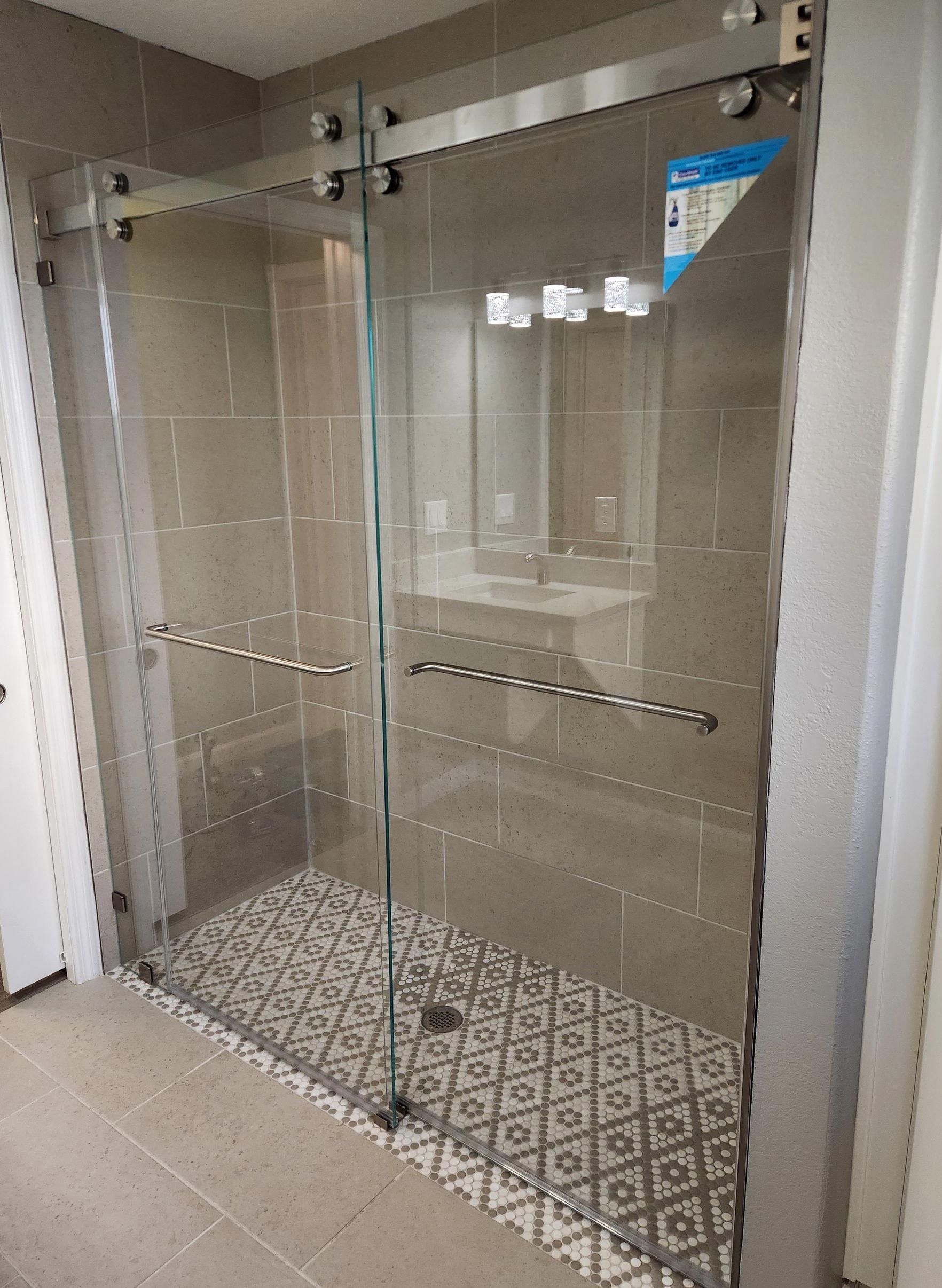 3/8” Low Iron Glass CRL Brixen Bypass Brushed Nickel