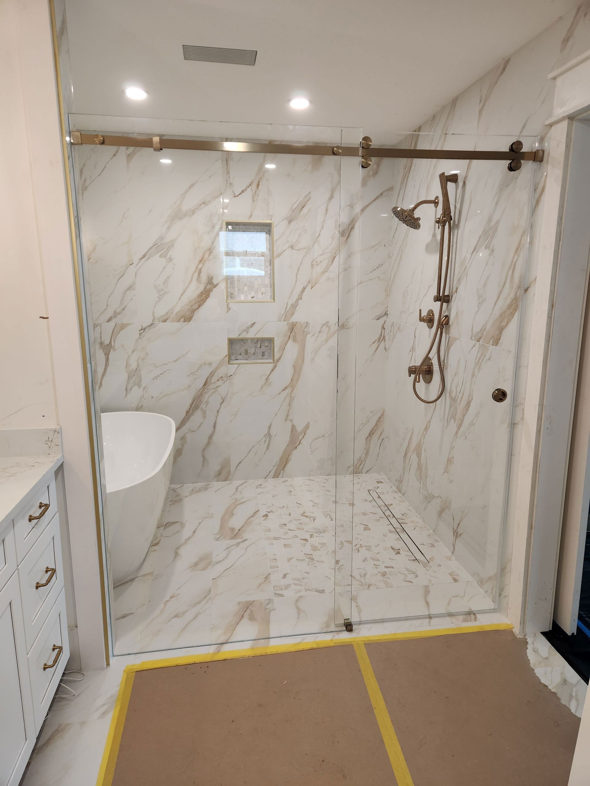 3/8” Low Iron Glass CRL Serenity Slider Brushed Bronze