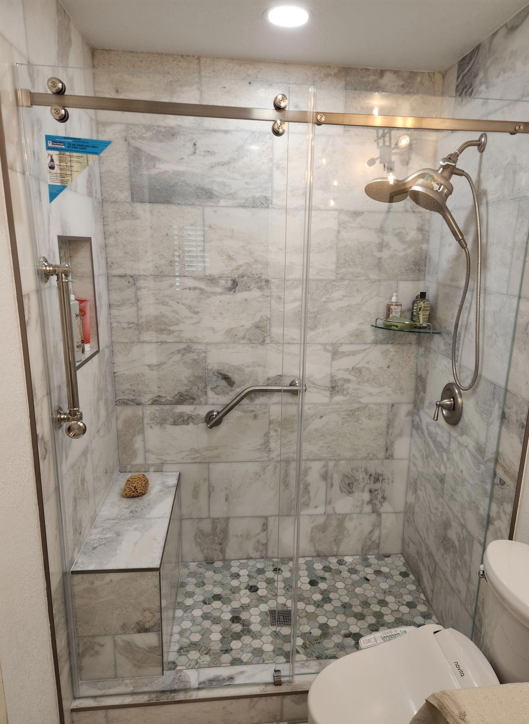 3/8” Low Iron Glass CRL Serenity Slider Brushed Nickel