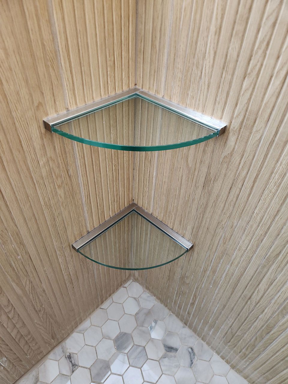 3/8 inch clear glass corner shelves