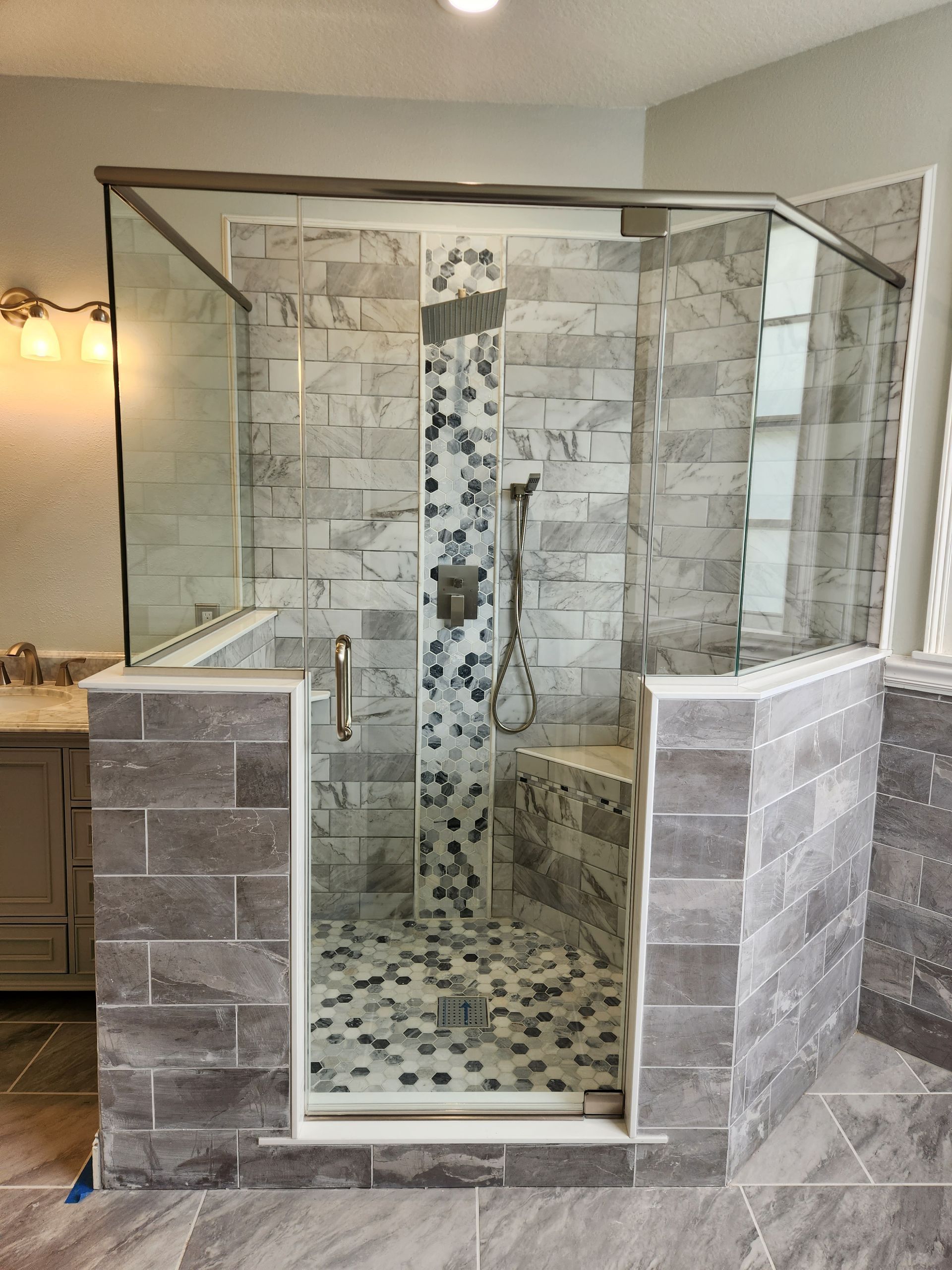 Clear Glass with Brushed Nickel Header and U-Channel