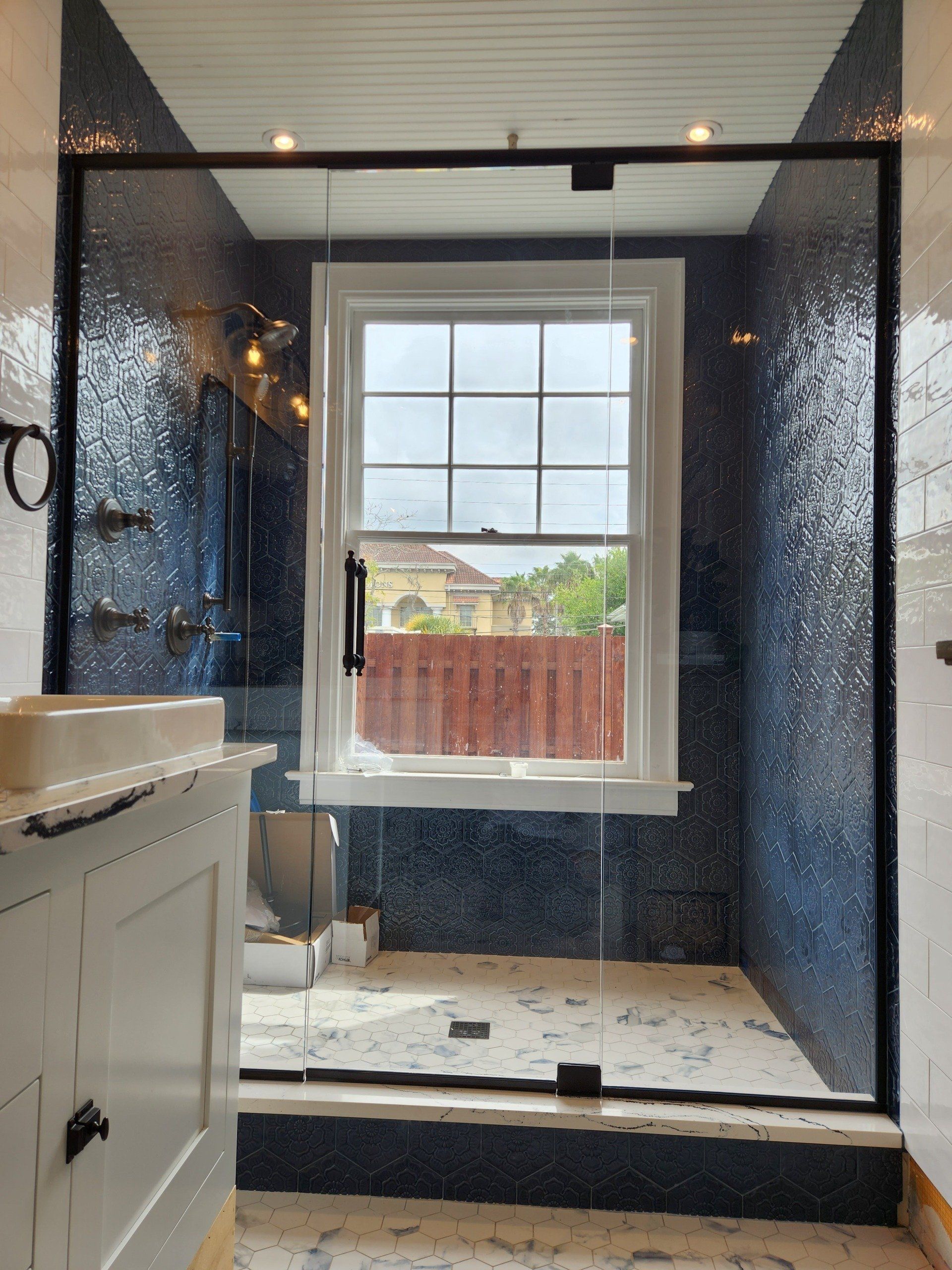 Shower Enclosure With Oil Rubbed Bronze Header