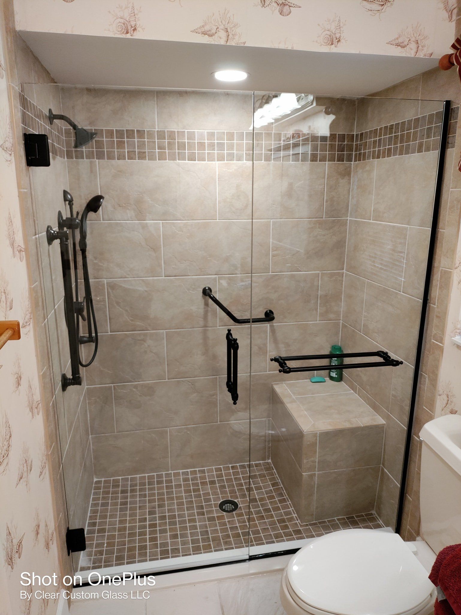 Custom Inline Frameless With Handle And Towel Bar