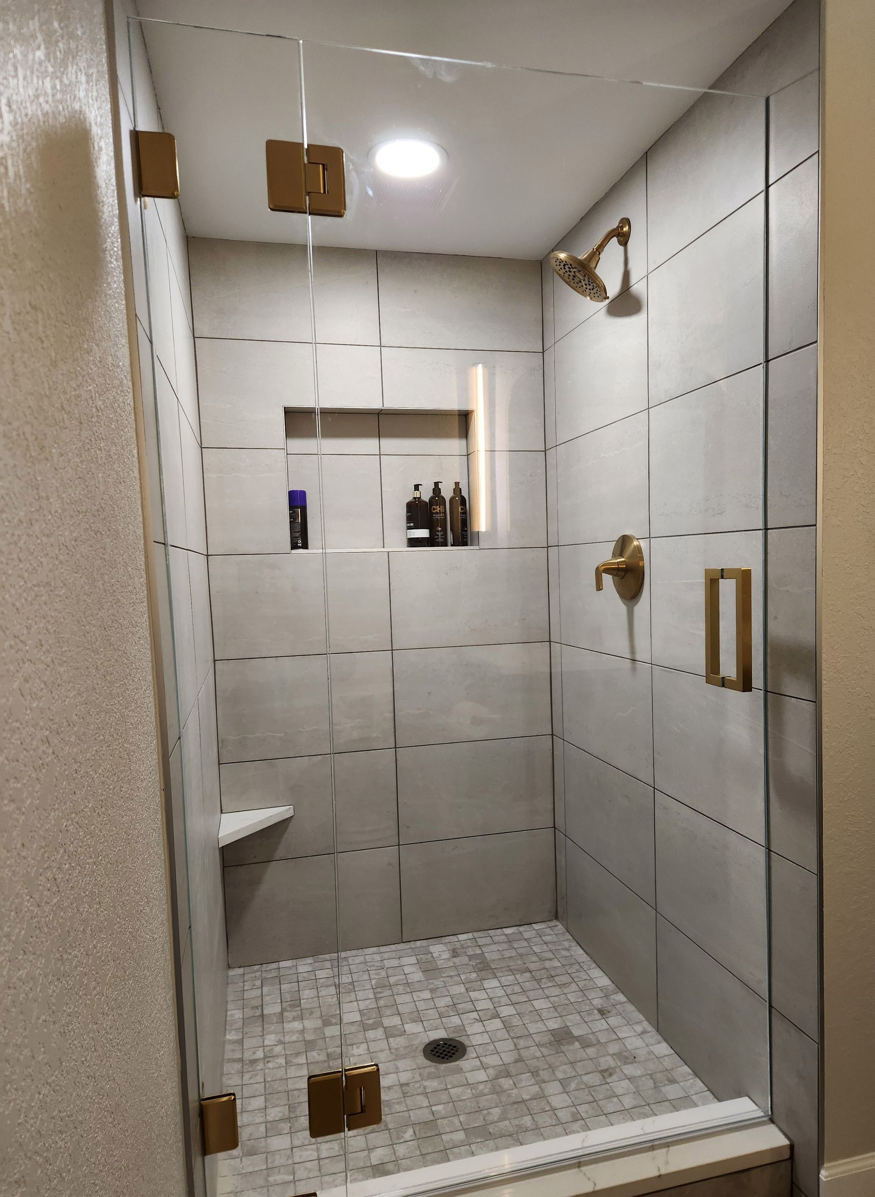 3/8” & 1/2” Low Iron Glass Satin Brass Clamps Shower Enclosure