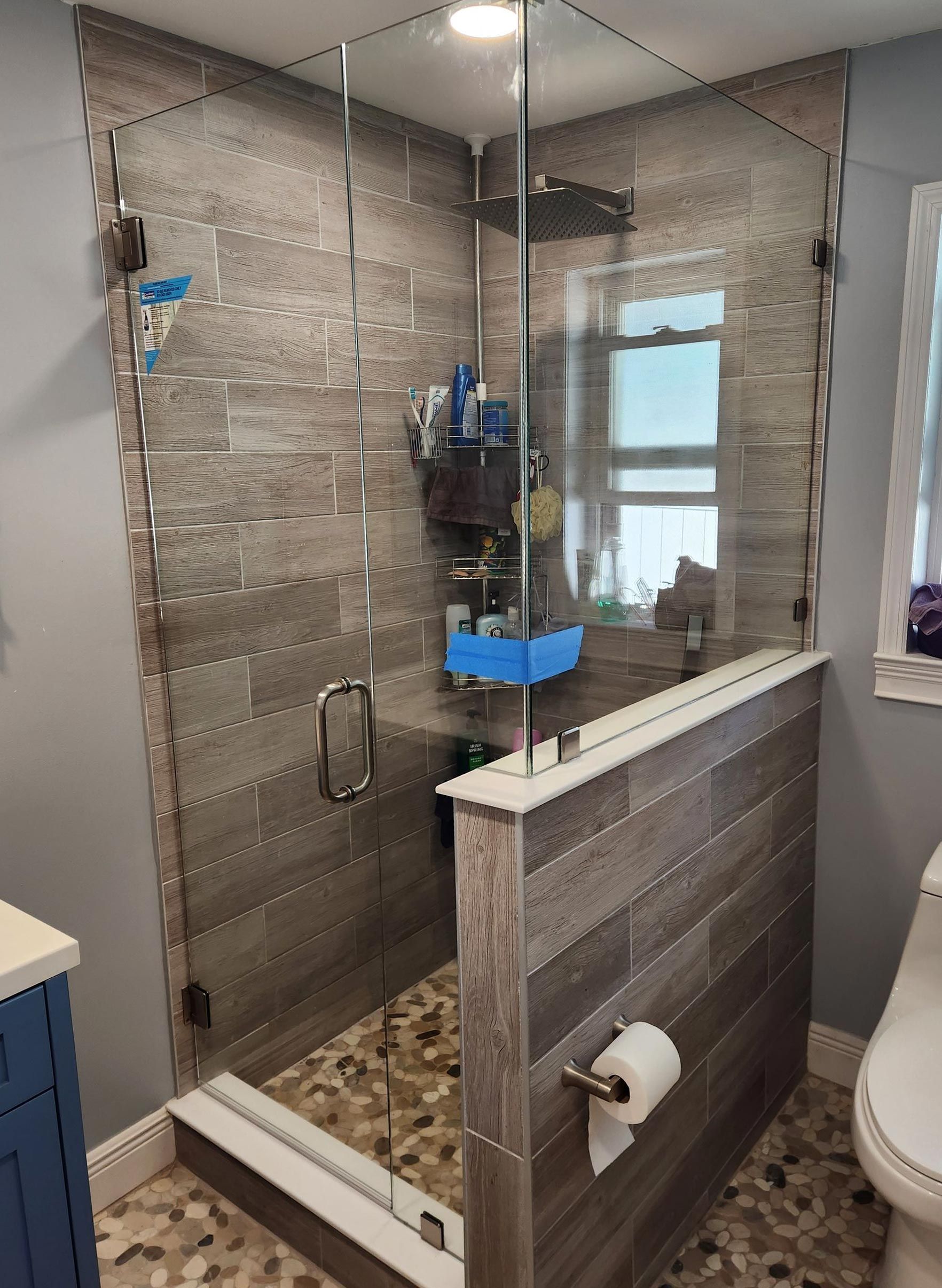 3/8” Clear Glass Brushed Nickel Clamps Shower Enclosure