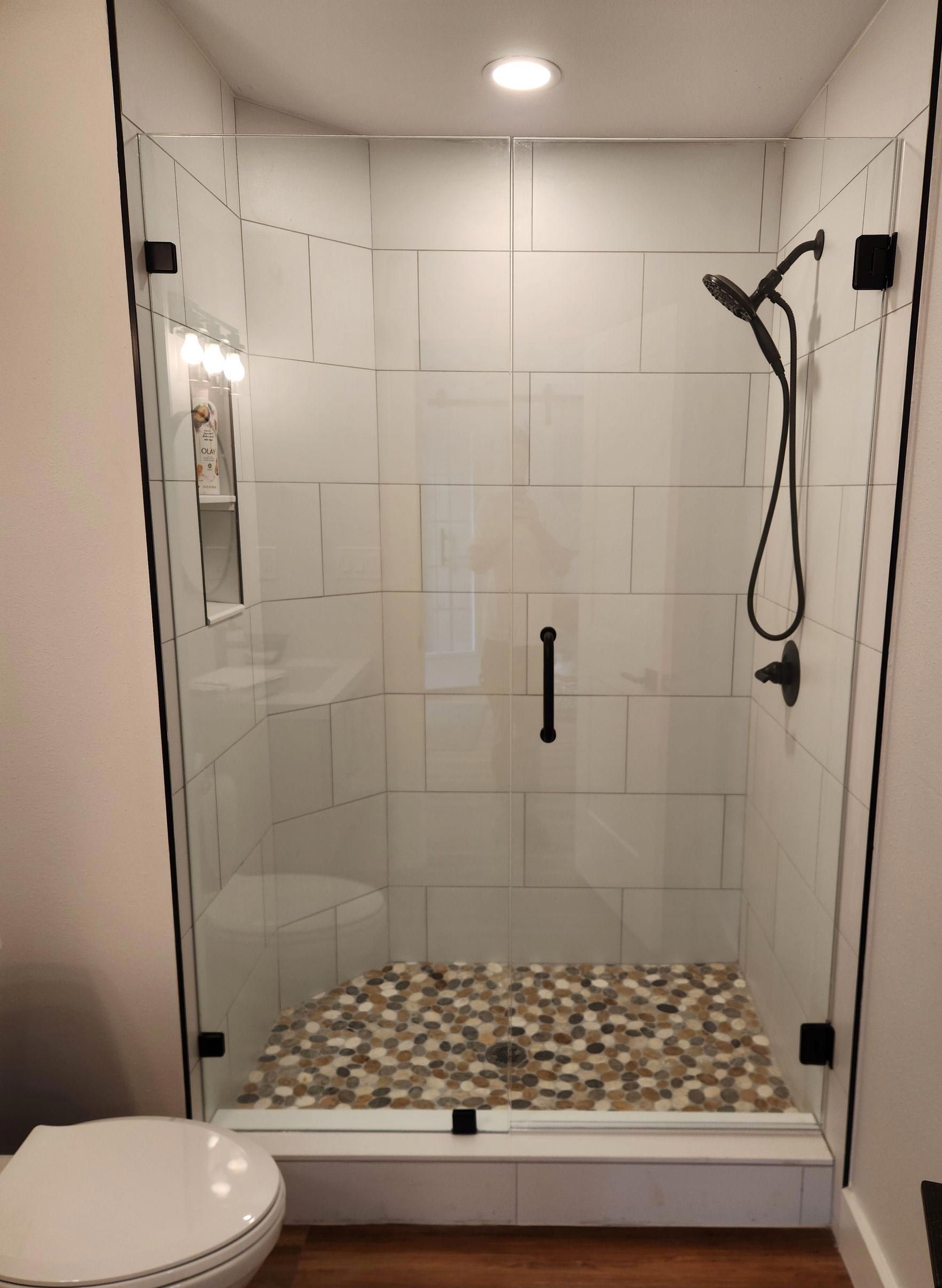 3/8” Clear Glass Matte Black Clamps Shower Enclosure