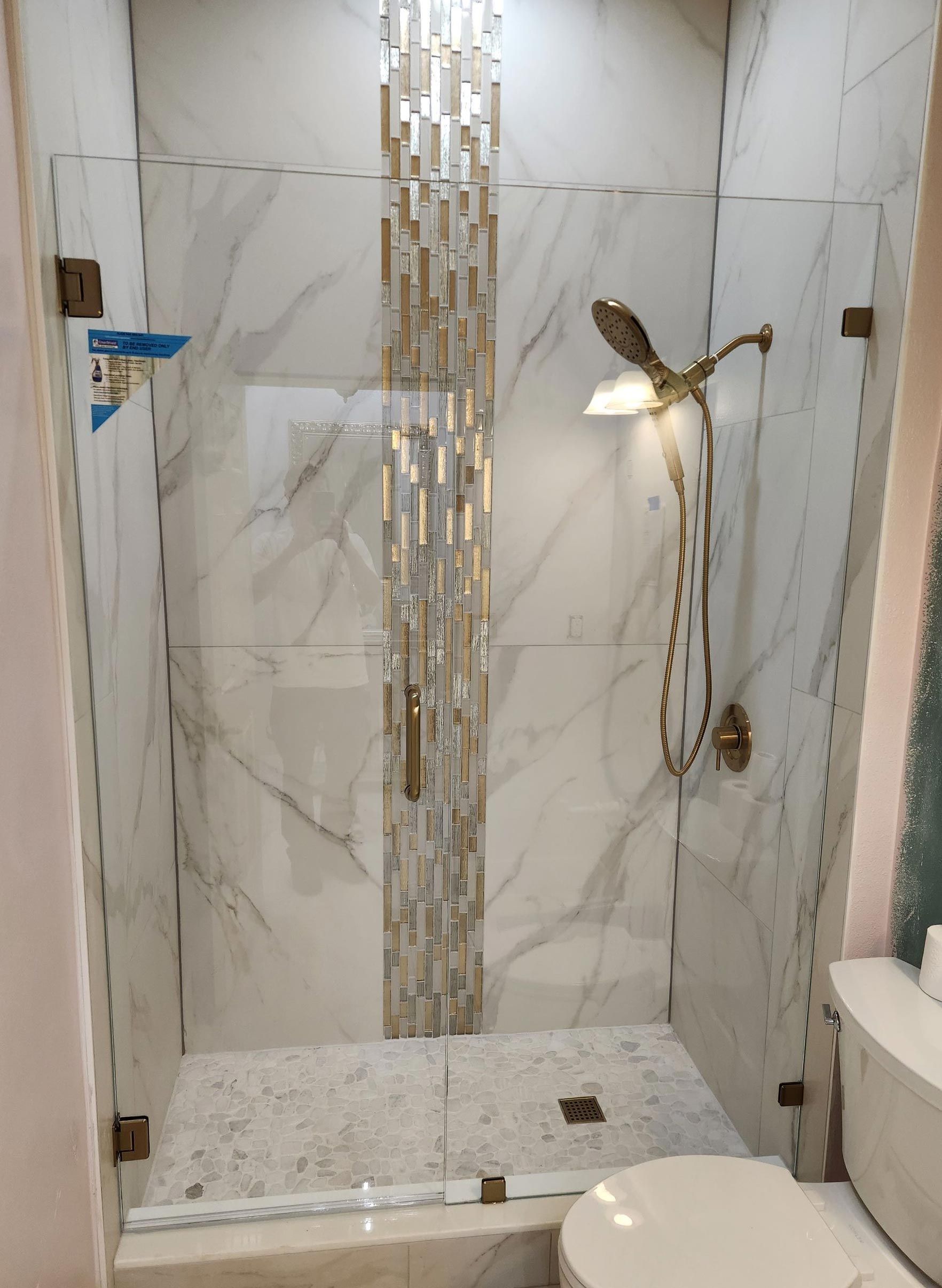 3/8” Low Iron Glass Brushed Bronze Clamps Shower Enclosure