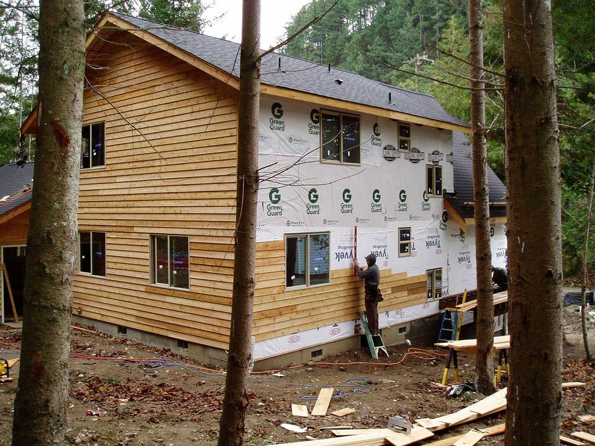 A house is being built in the middle of a forest