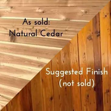 A split-screen comparison showing raw natural cedar on the left and finished, glossy wood on the right.