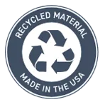 A circular dark blue icon with the recycling symbol in the center, labeled 