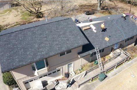 Ongoing roofing construction top view