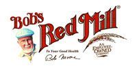 A bob 's red mill logo with a man in a hat on it.