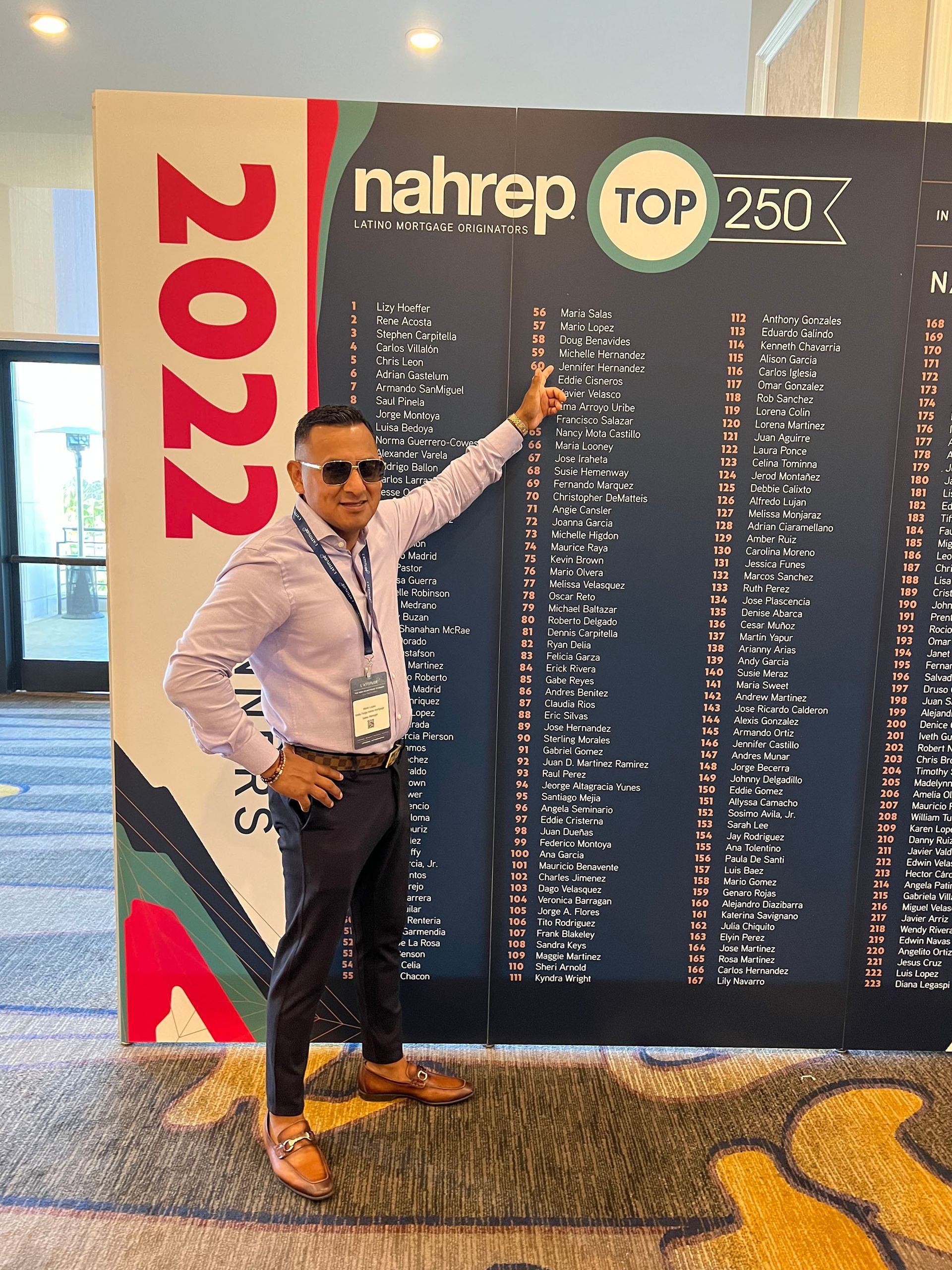 A man is standing in front of a sign that says 2022 on it.