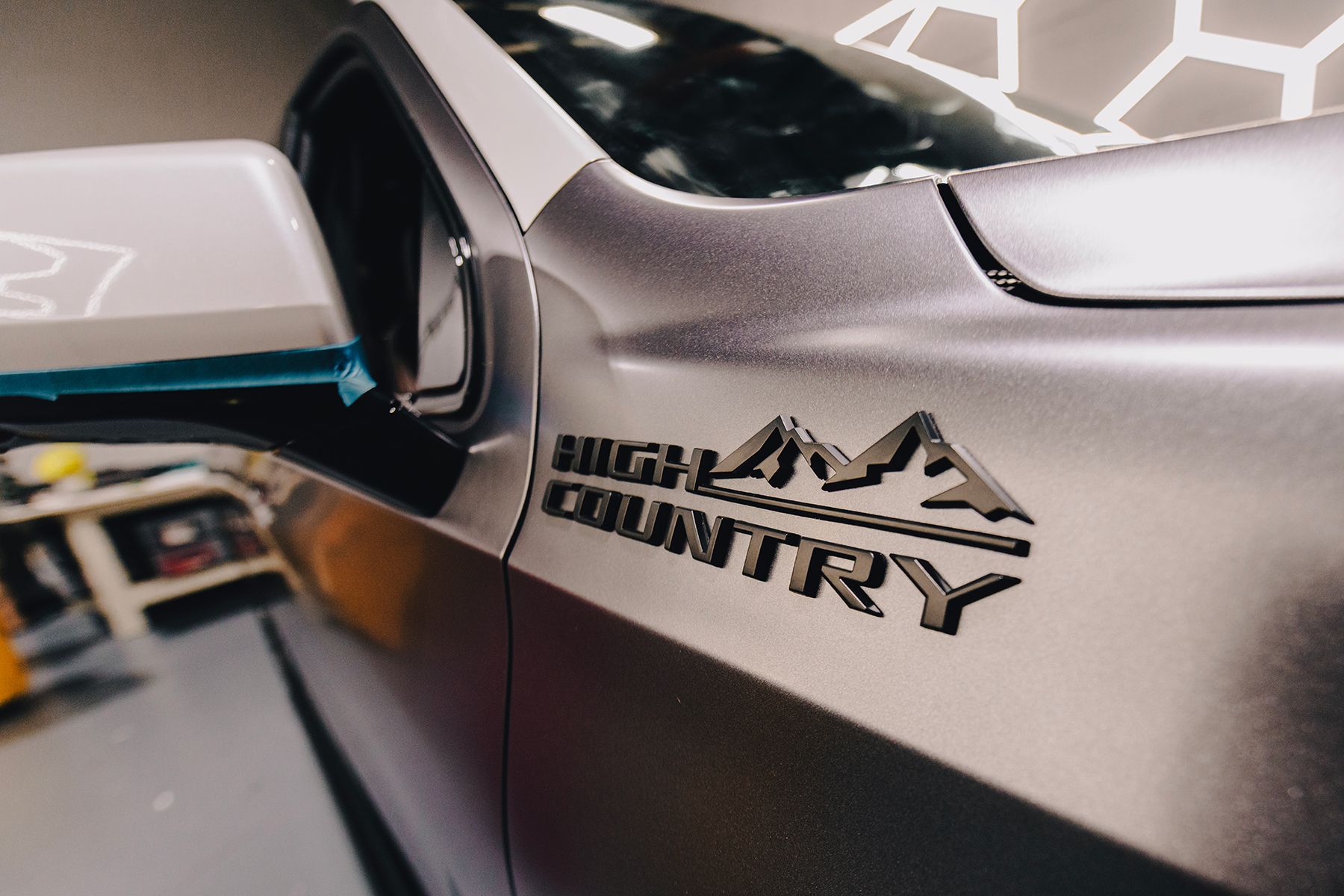 Close-up of a truck's side panel with 