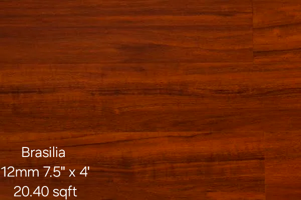 Dark reddish-brown wood flooring with text Brasilia and dimensions.