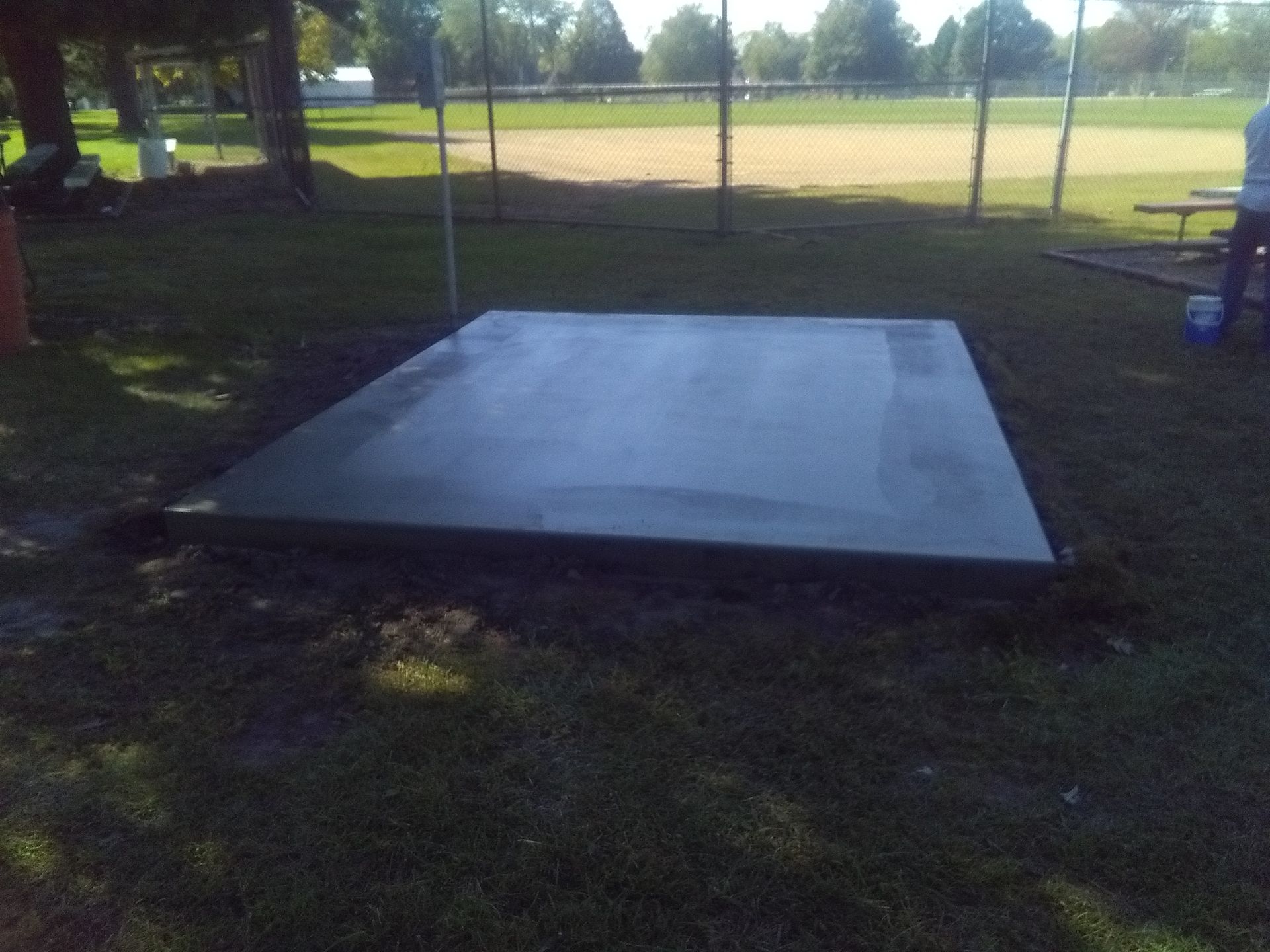 a concrete slab in a football field