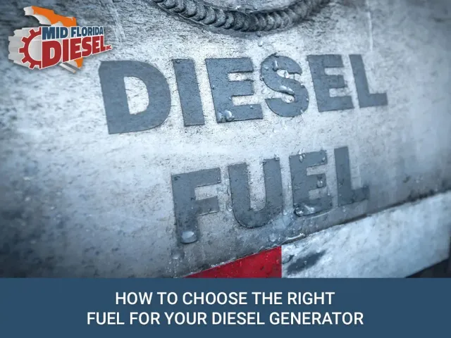 Diesel fuel tank labeled “Diesel Fuel” with text about choosing the right fuel for a diesel generator