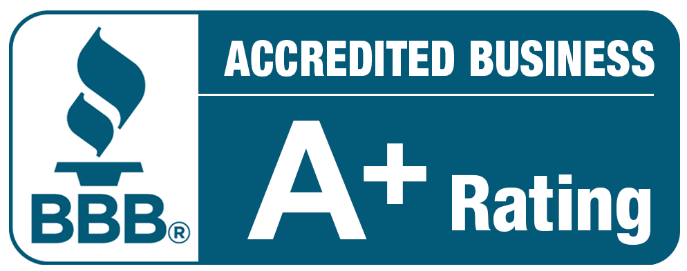 A blue sign that says accredited business a + rating