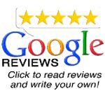 A google review logo with five stars and a speech bubble