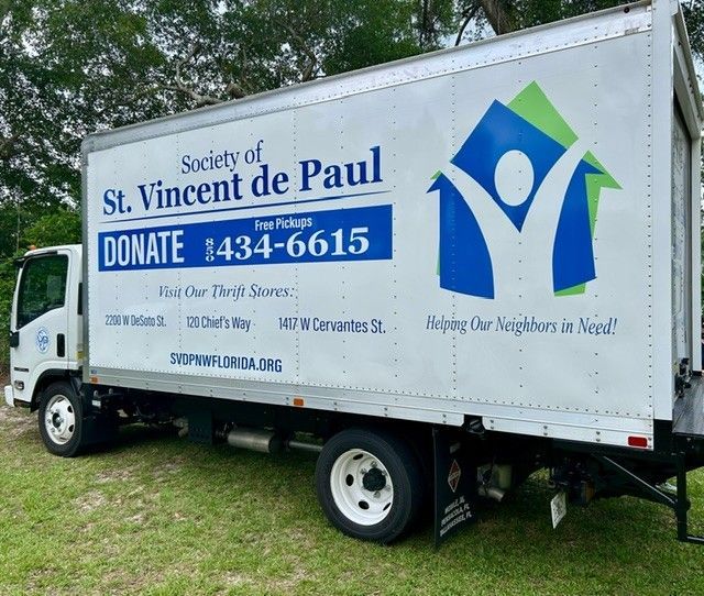 A donation truck from the society of st. vincent de paul