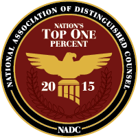 National Association of Distinguished Counsel Top One Percent gold eagle seal, 2015