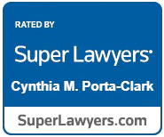 Super Lawyers badge for Cynthia M. Porta-Clark on blue background