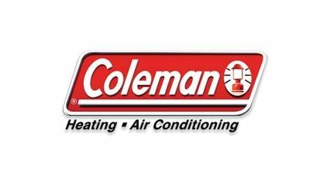 The coleman logo is red and white and says heating and air conditioning.