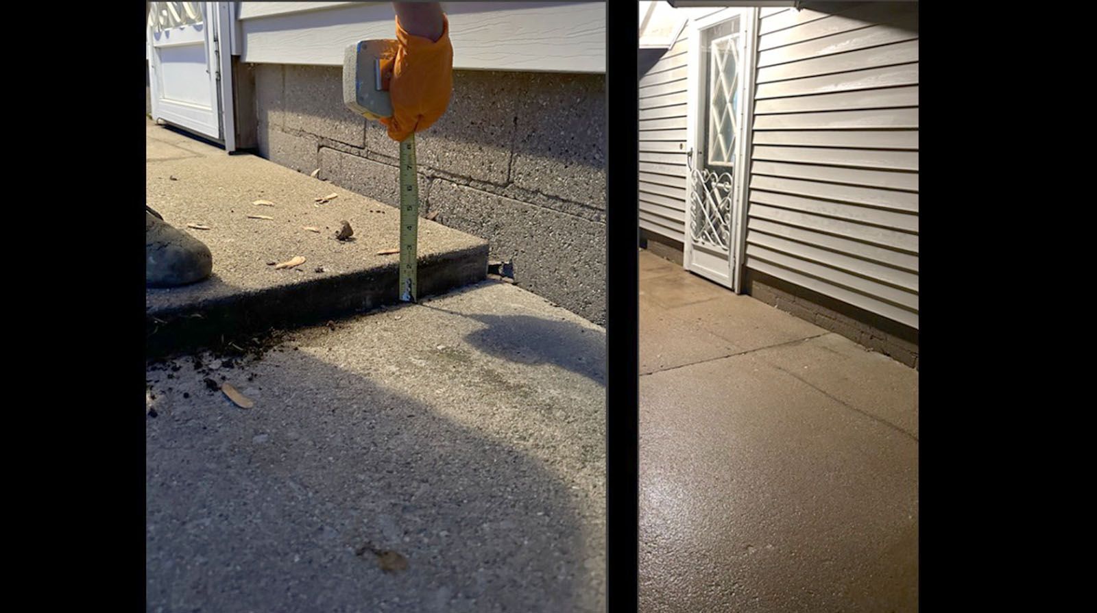 Before and after concrete lifting process