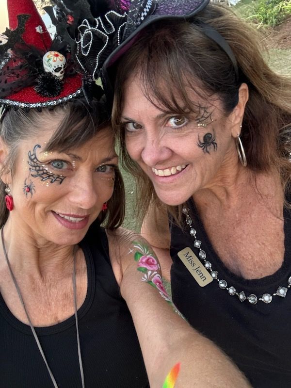 Two women in Halloween costumes