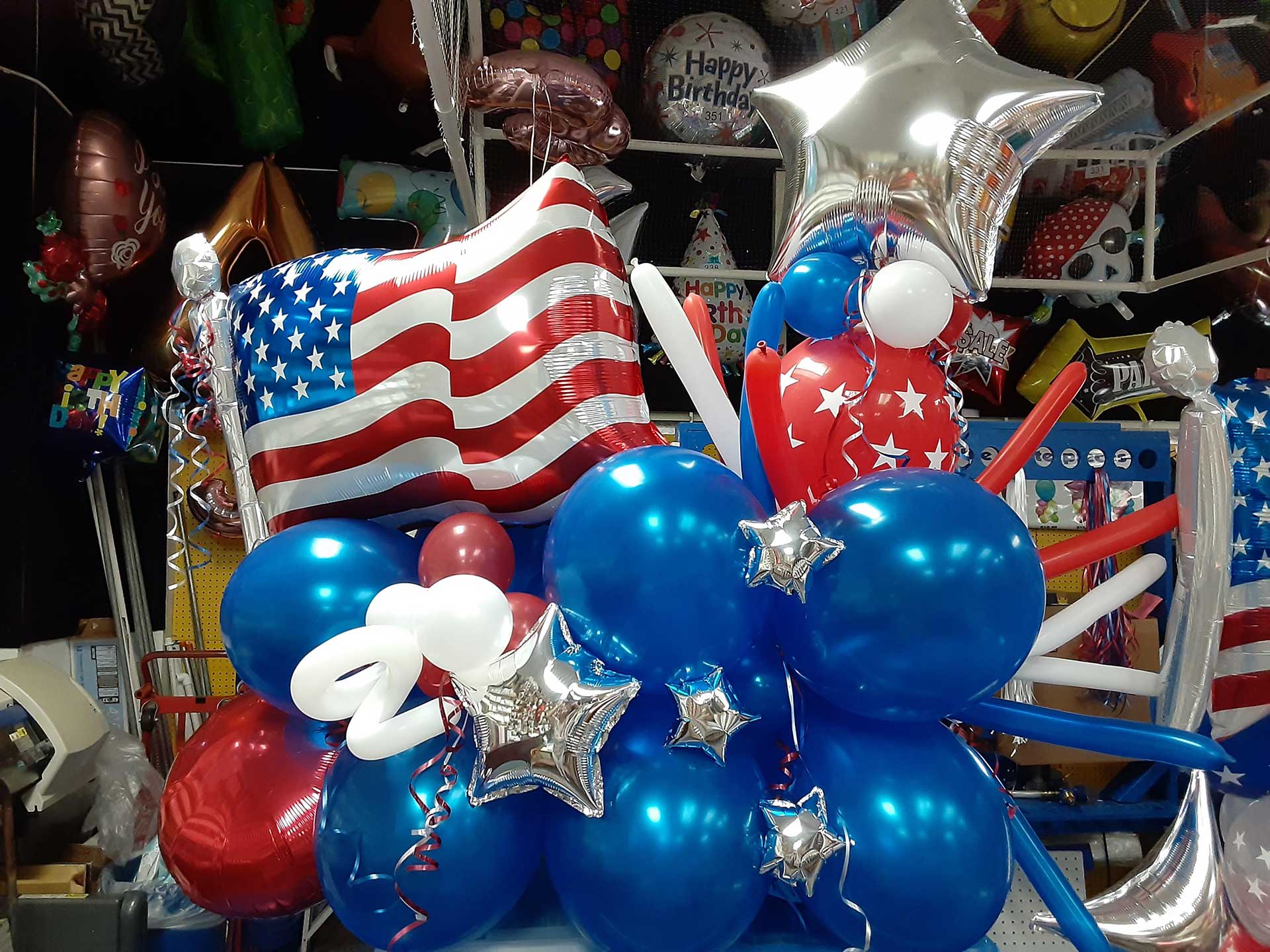 floor display American flag balloons