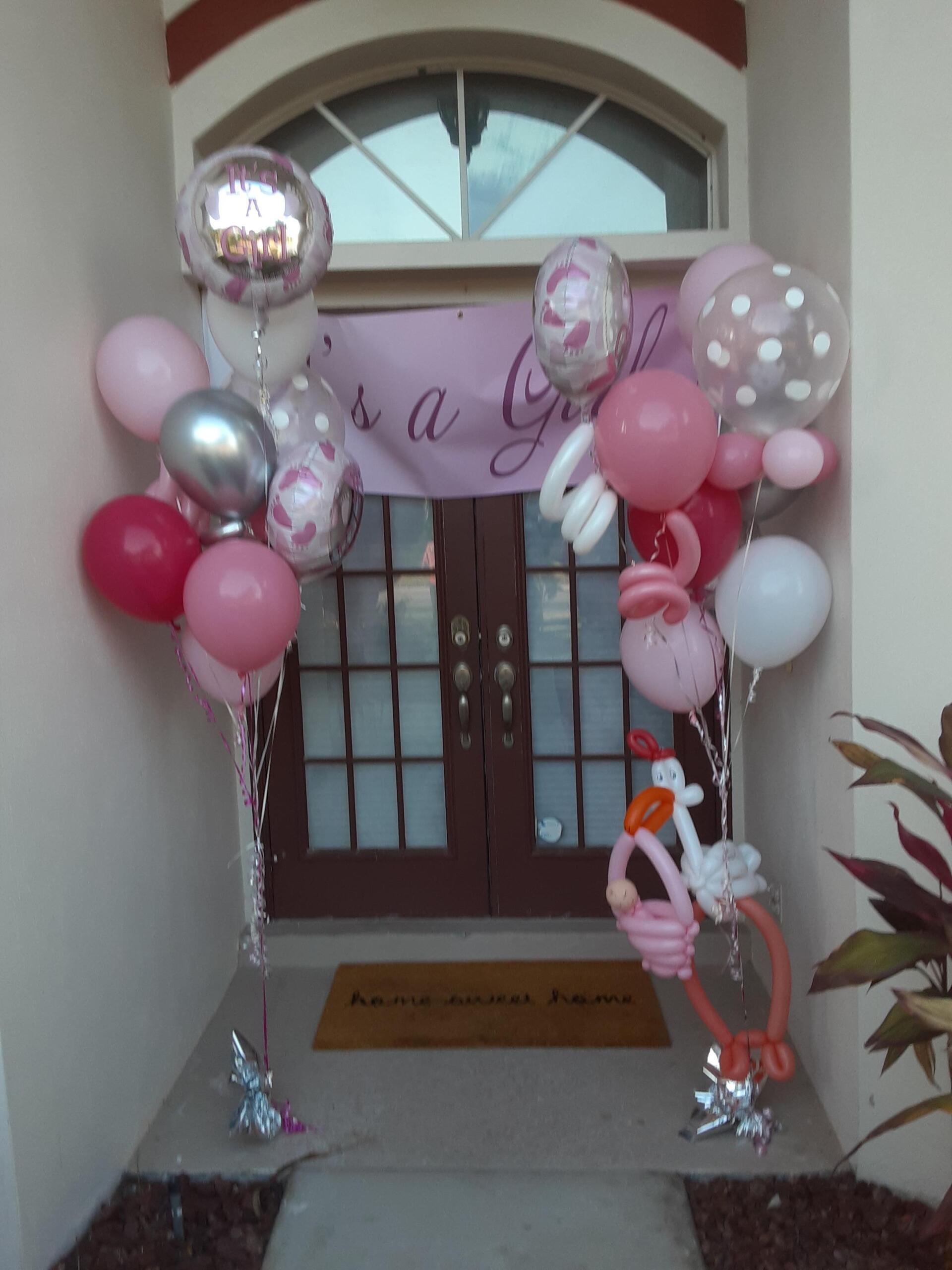 pink white and silver it's a girl balloons