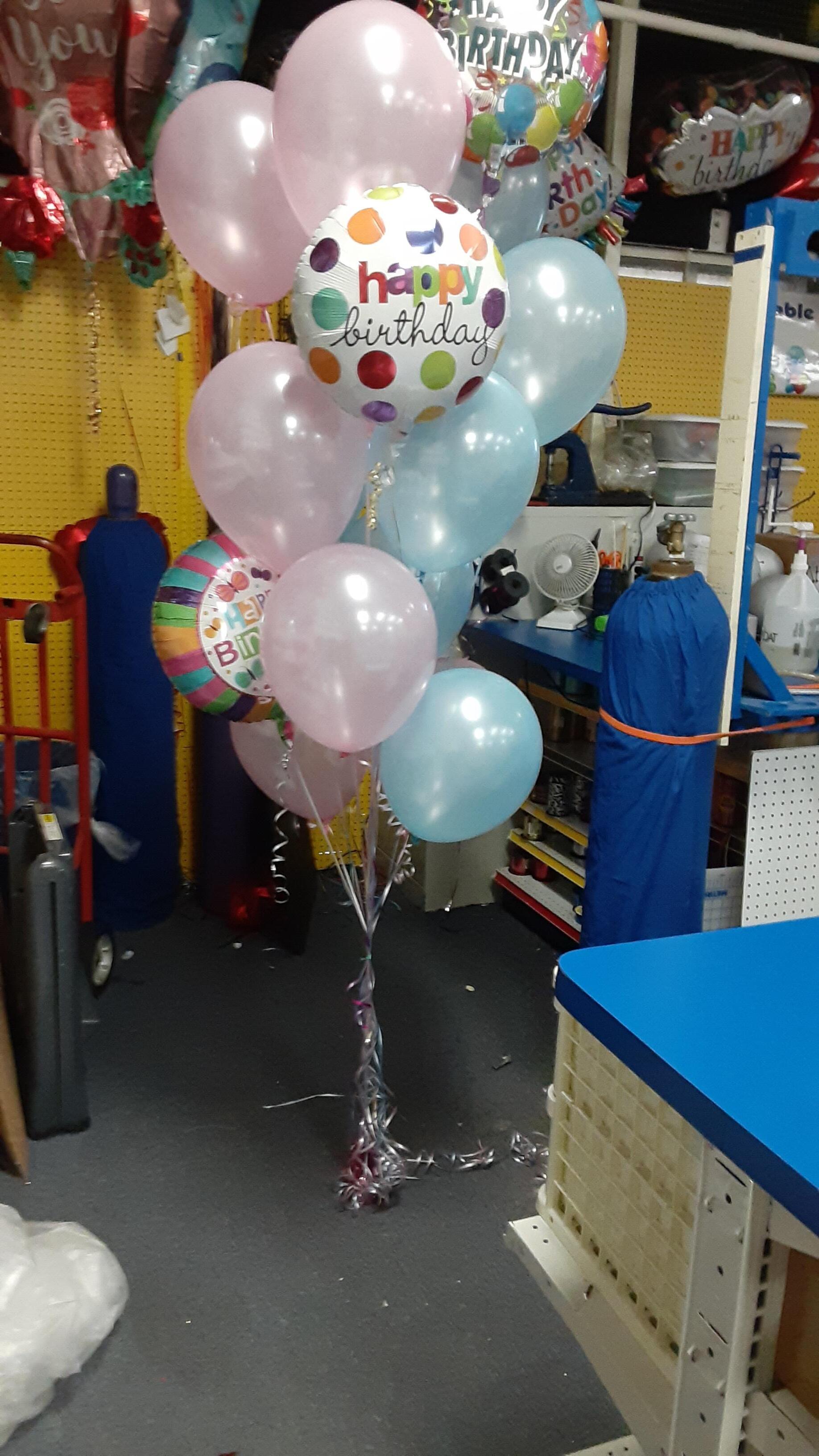 pastel blue and pastel pink balloons