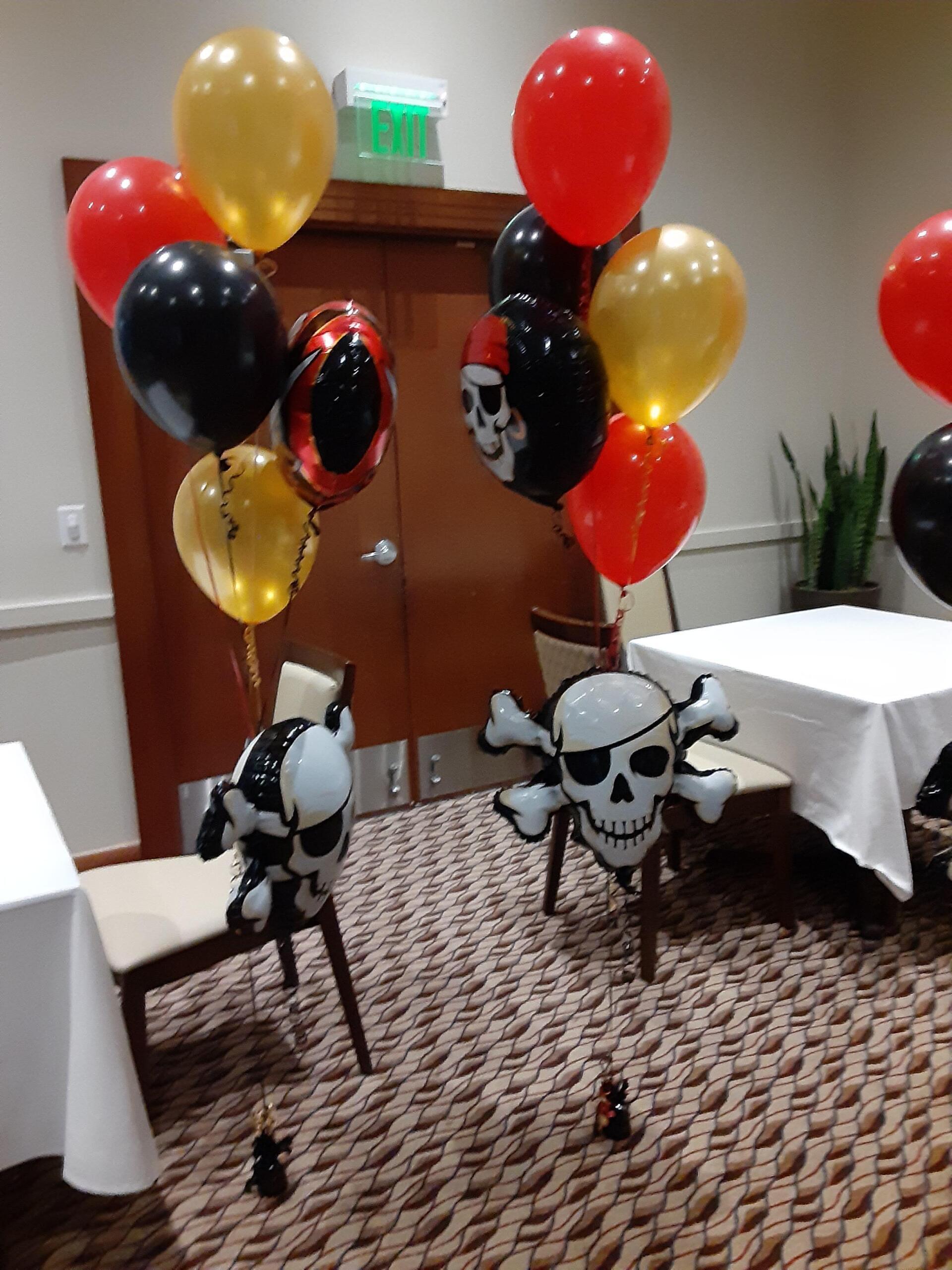 gold black and red pirate balloons