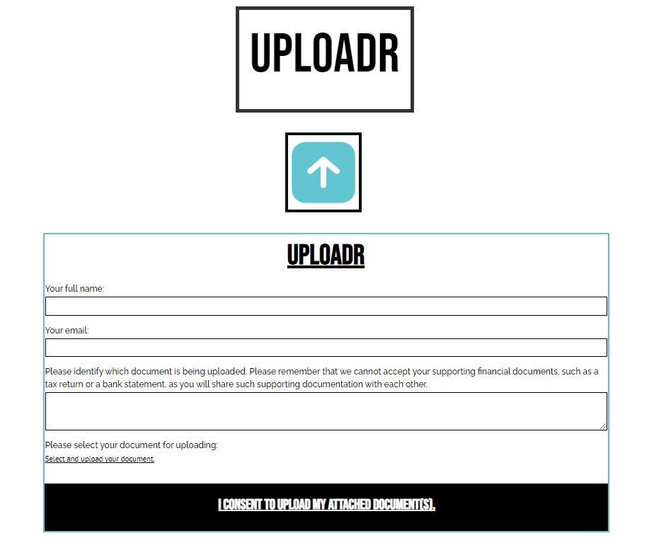 This picture is a screen capture of Uploadr on JustPrenups' website. 