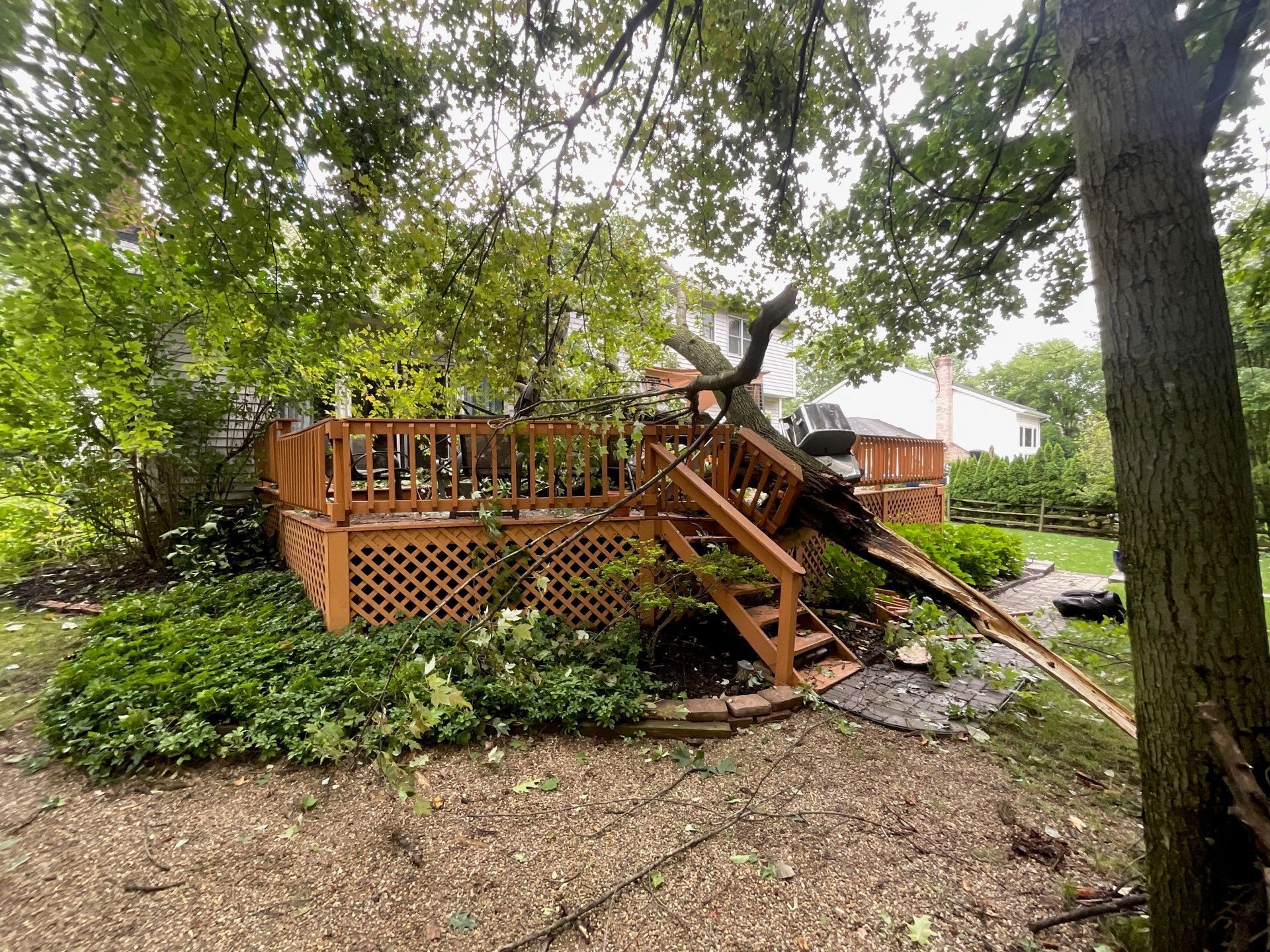 porch destroyed by fallen tree limb