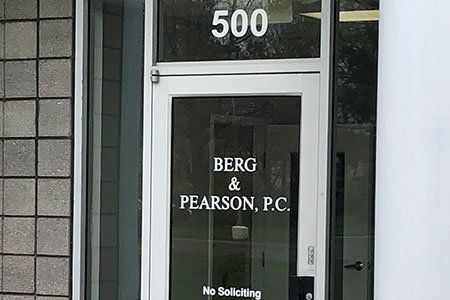 Front door to offices of Berg & Pearson PC