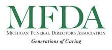 The logo for the michigan funeral directors association generations of caring.