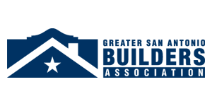 Logo for Greater San Antonio Builders Association, featuring a house silhouette, star, and text.