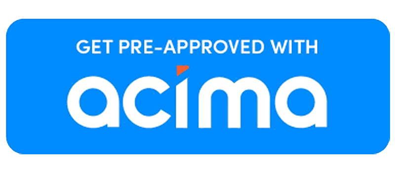 Blue Acima promo badge with white text: “Get pre-approved with acima”