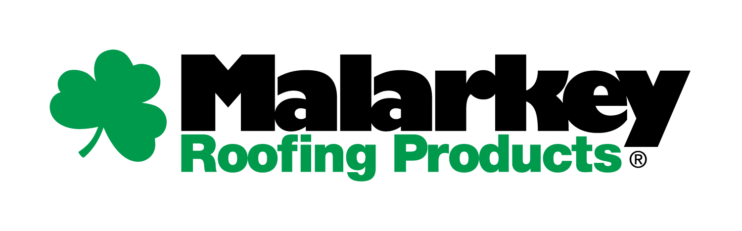The logo for malarkey roofing products has a clover on it.
