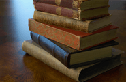 Stack of books on table