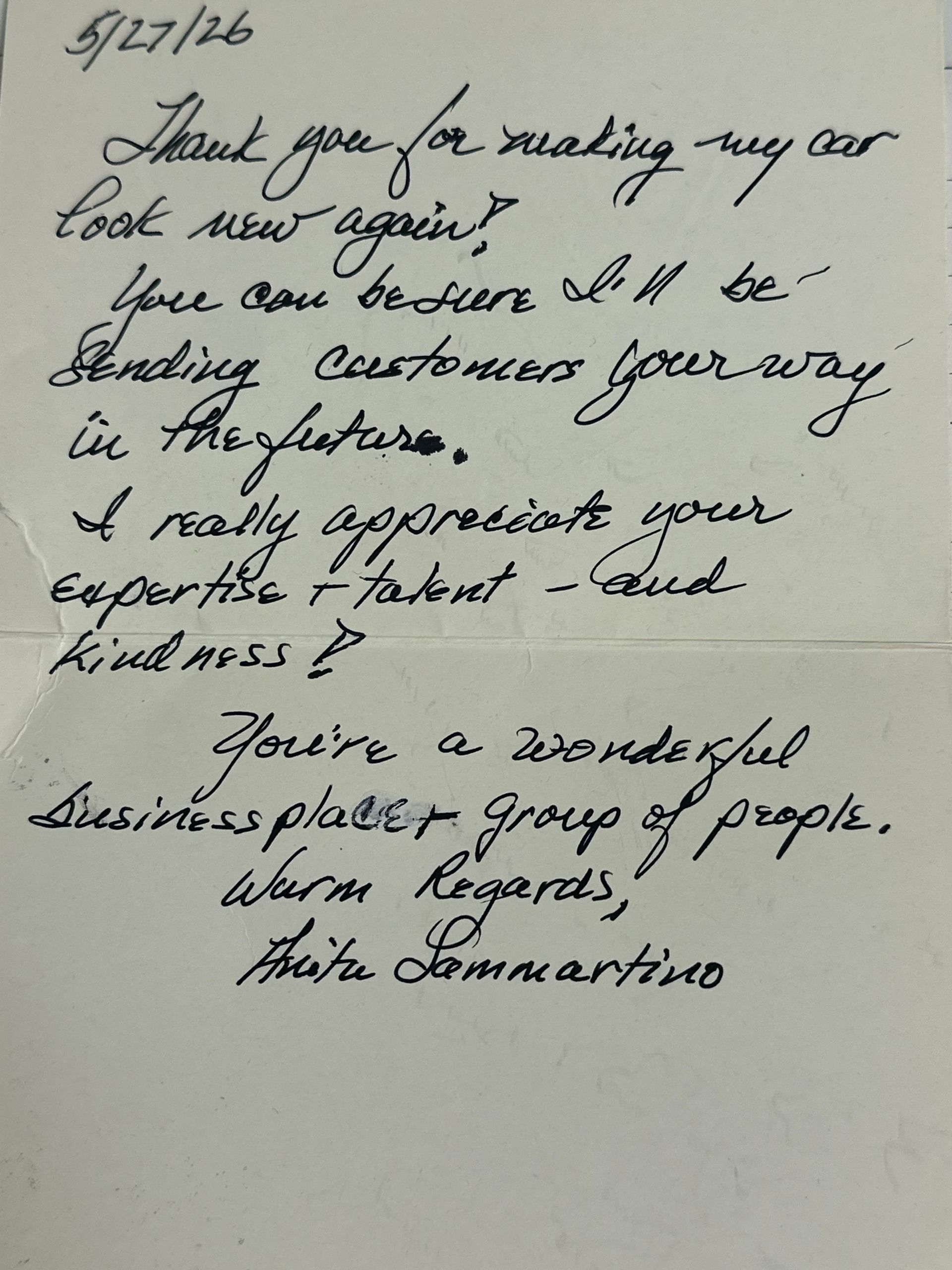 Handwritten thank-you note on lined paper, dated 9/12/06.