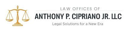 Logo for Anthony P. Cipriano Jr. LLC law firm: gold scales of justice, black text on white background.