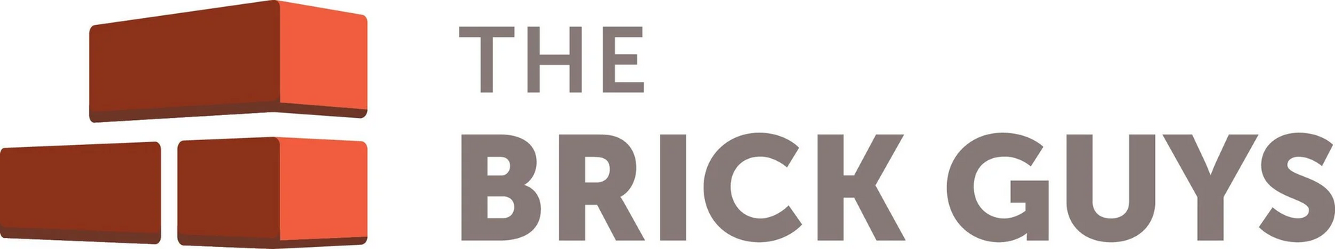 Logo for The Brick Guys, with a brick pattern and gray text.
