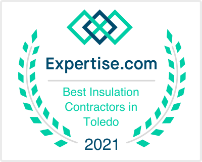 Expertise.com award badge: Best Insulation Contractors in Toledo 2021. Green and blue design.