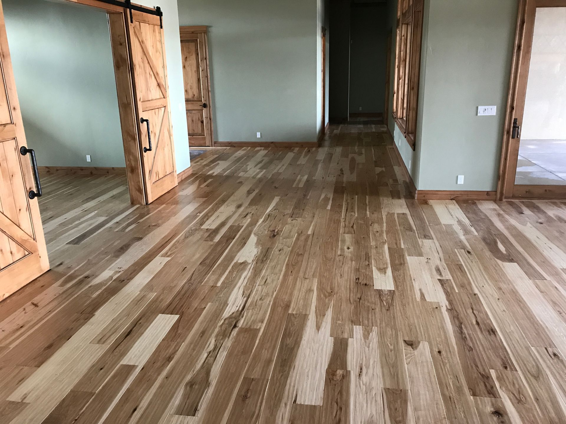 wood flooring with fireplace