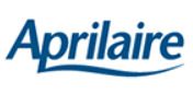The aprilaire logo is blue and white on a white background.
