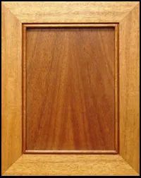 Wooden cabinet door, rectangular with a recessed center panel in warm brown.