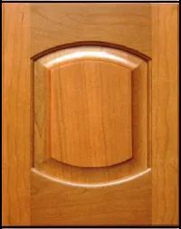 Wooden cabinet door with a raised, arched center panel.